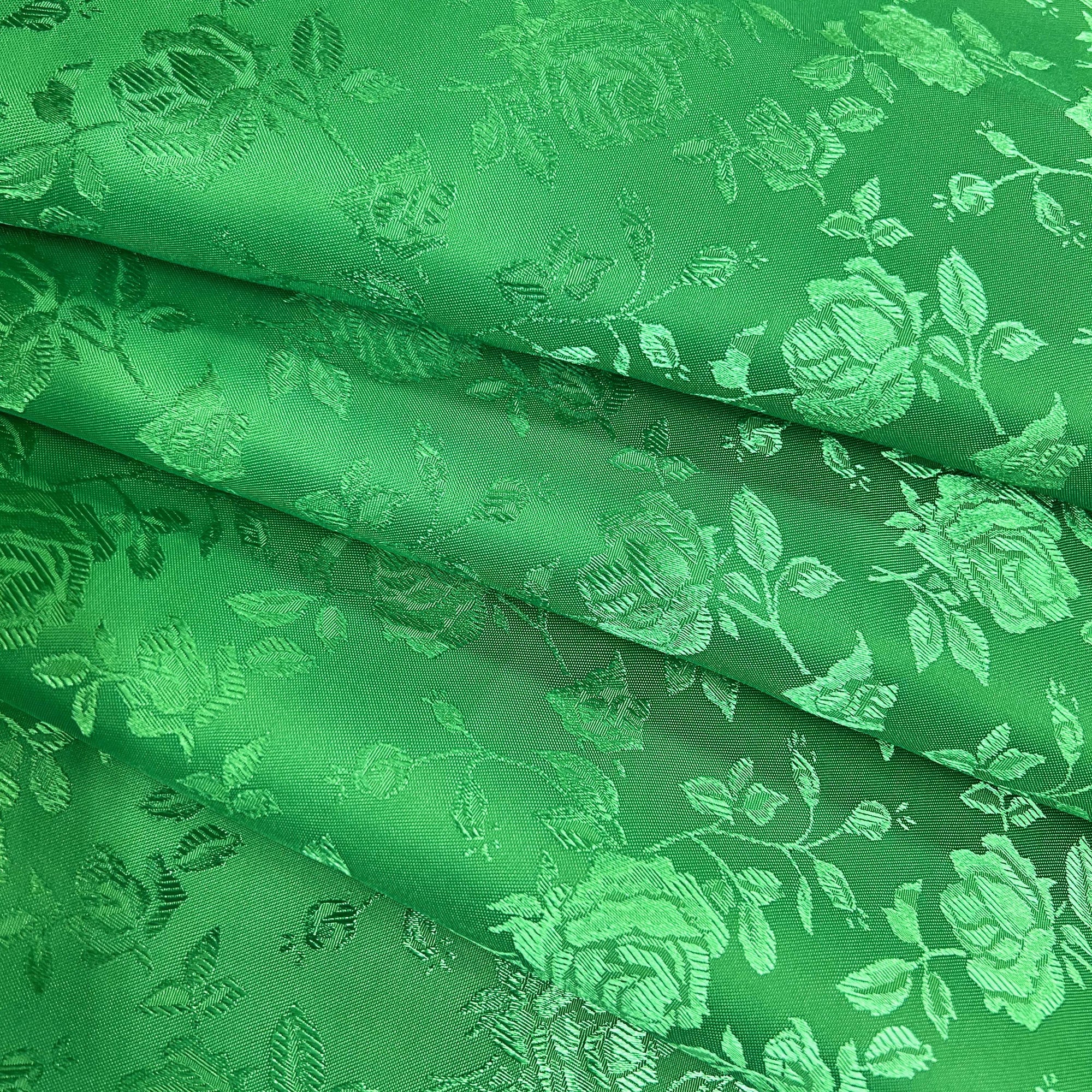 Kayla KELLY GREEN Polyester Floral Jacquard Satin Fabric by the Yard for Clothes, Costumes, Home Decorations, Arts and Crafts