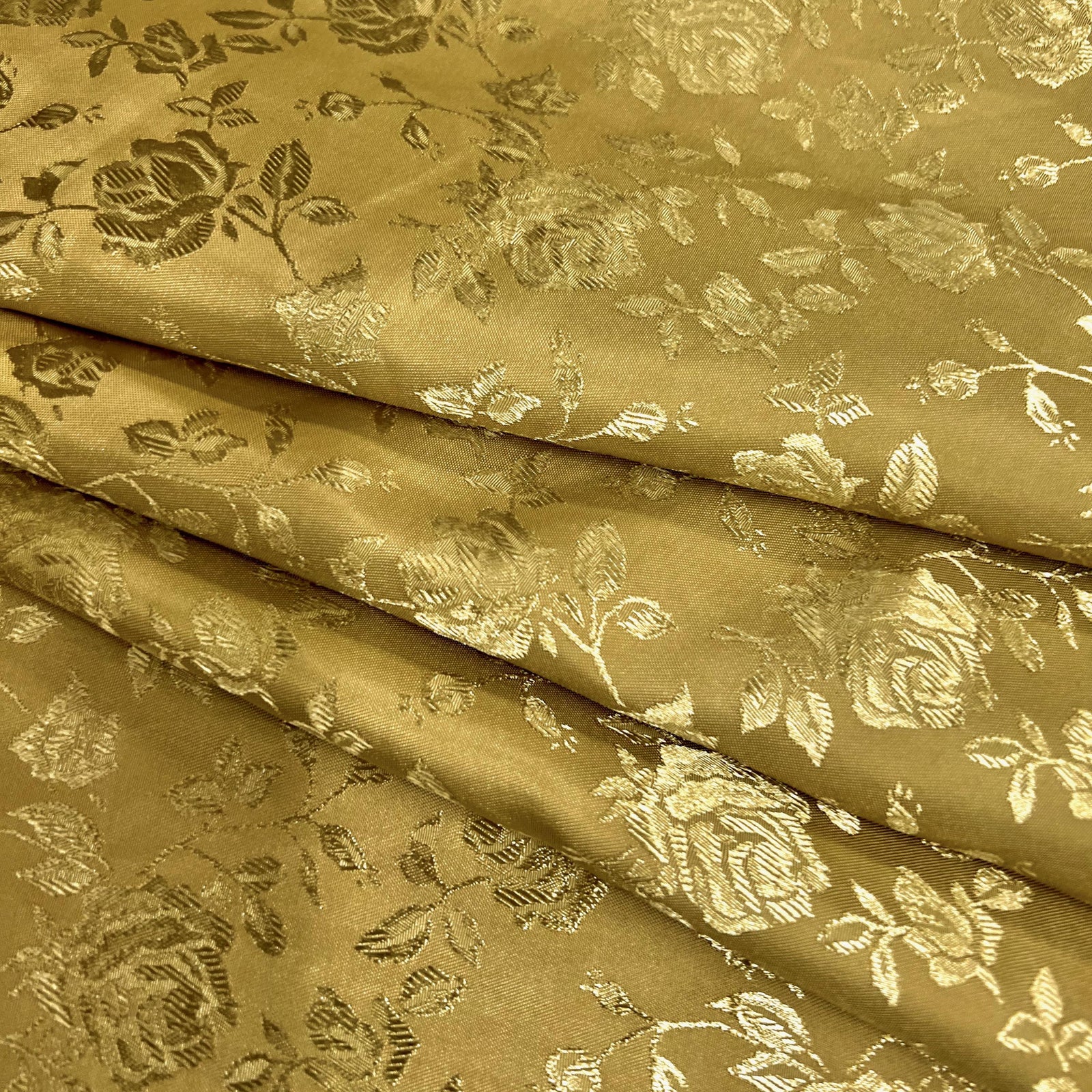 Kayla MUSTARD GOLD Polyester Floral Jacquard Satin Fabric by the Yard for Clothes, Costumes, Home Decorations, Arts and Crafts
