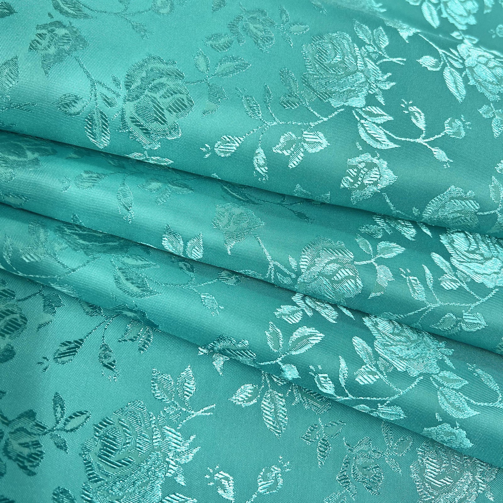 Kayla AQUA Polyester Floral Jacquard Satin Fabric by the Yard for Clothes, Costumes, Home Decorations, Arts and Crafts