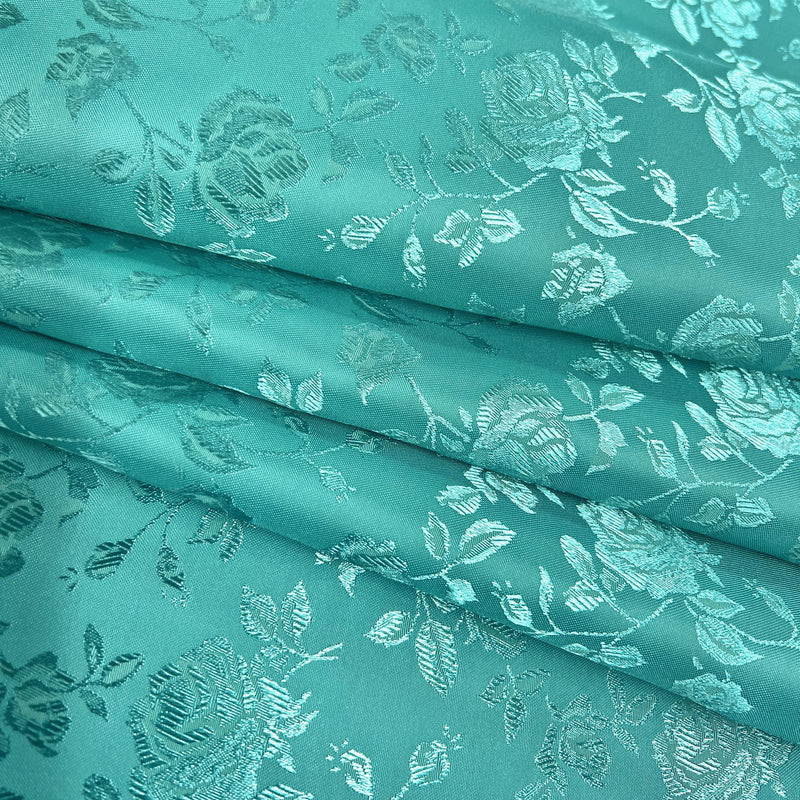 Kayla AQUA Polyester Floral Jacquard Satin Fabric by the Yard for Clothes, Costumes, Home Decorations, Arts and Crafts