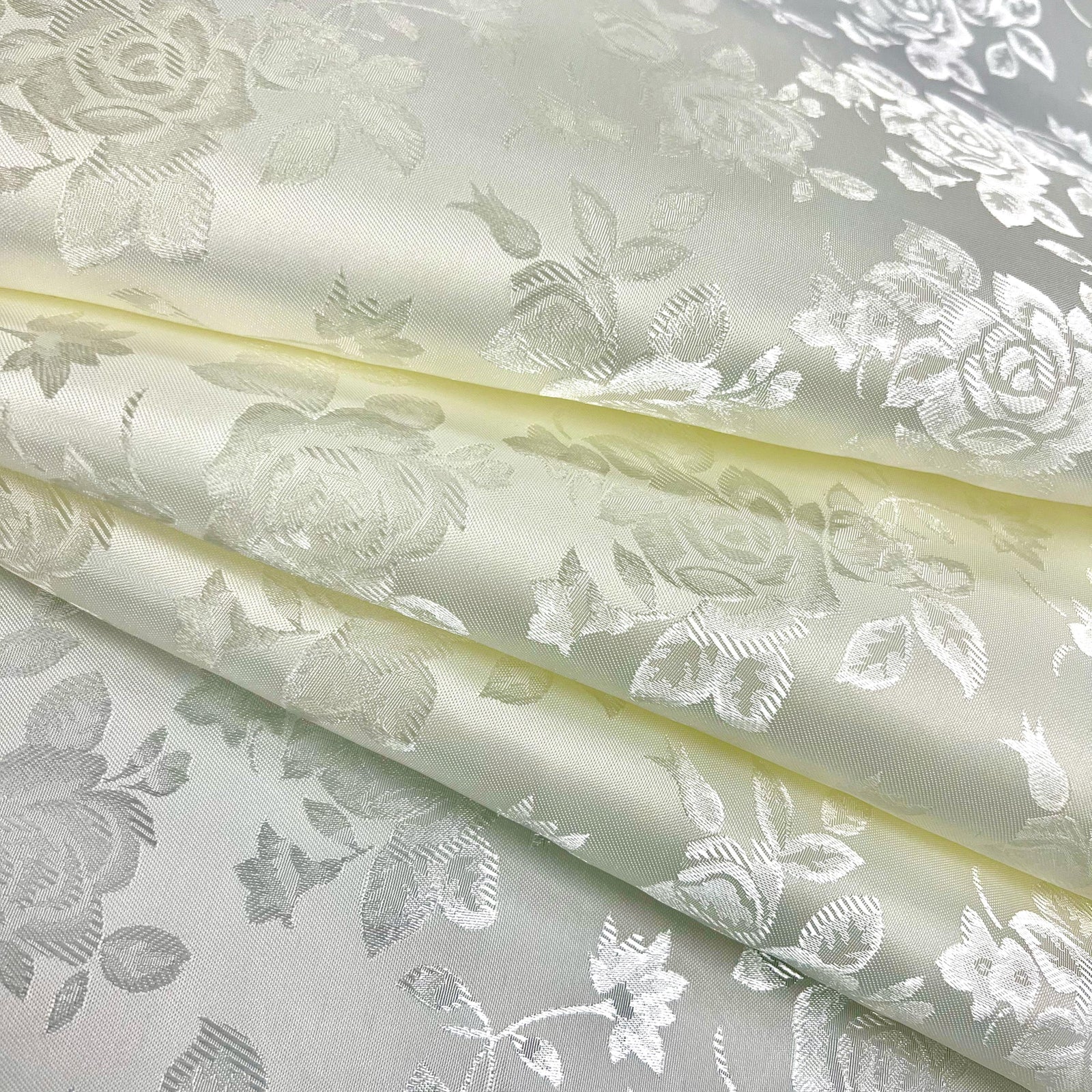 Kayla IVORY Polyester Floral Jacquard Satin Fabric by the Yard for Clothes, Costumes, Home Decorations, Arts and Crafts