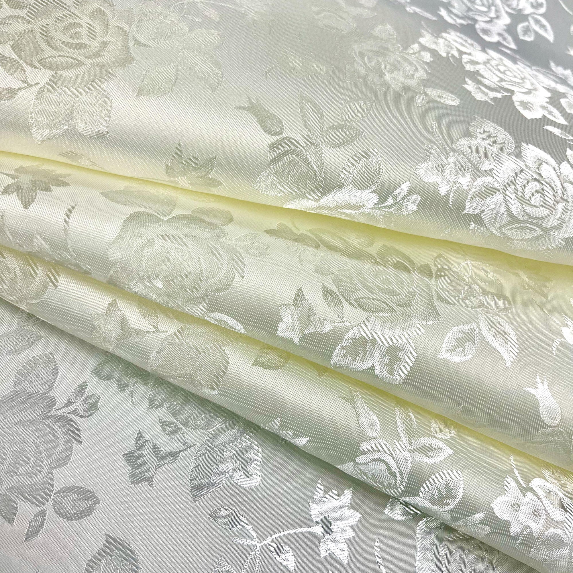 Kayla IVORY Polyester Floral Jacquard Satin Fabric by the Yard for Clothes, Costumes, Home Decorations, Arts and Crafts