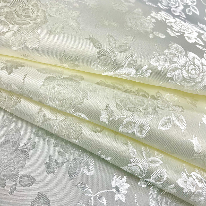 Kayla IVORY Polyester Floral Jacquard Satin Fabric by the Yard for Clothes, Costumes, Home Decorations, Arts and Crafts