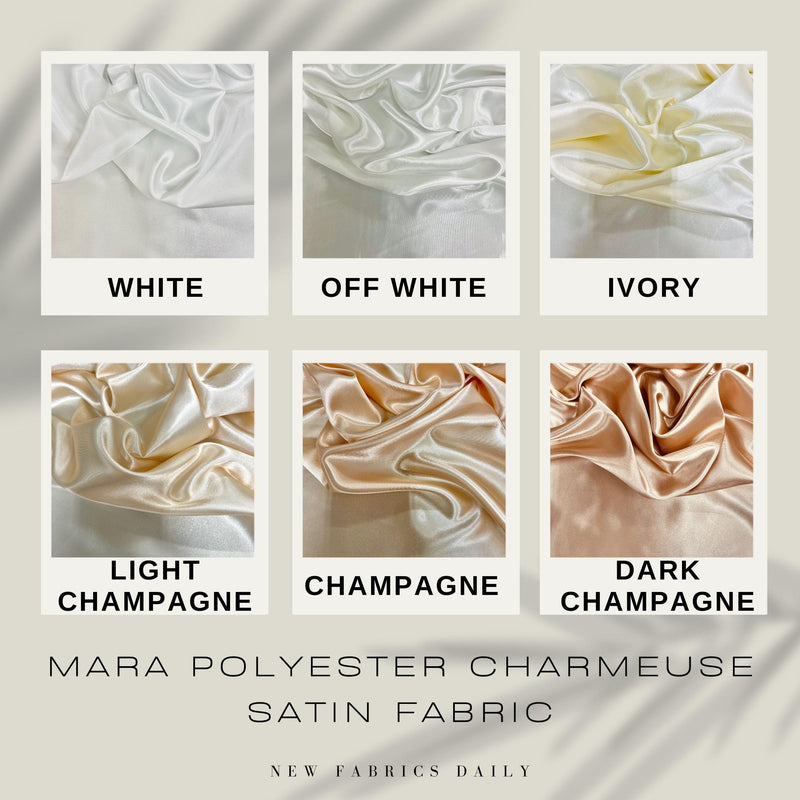 Mara Polyester Charmeuse Satin Fabric by the Yard for Bridal Dresses, Gowns, Clothes,  Lining, Party Decorations, Costumes, Crafts