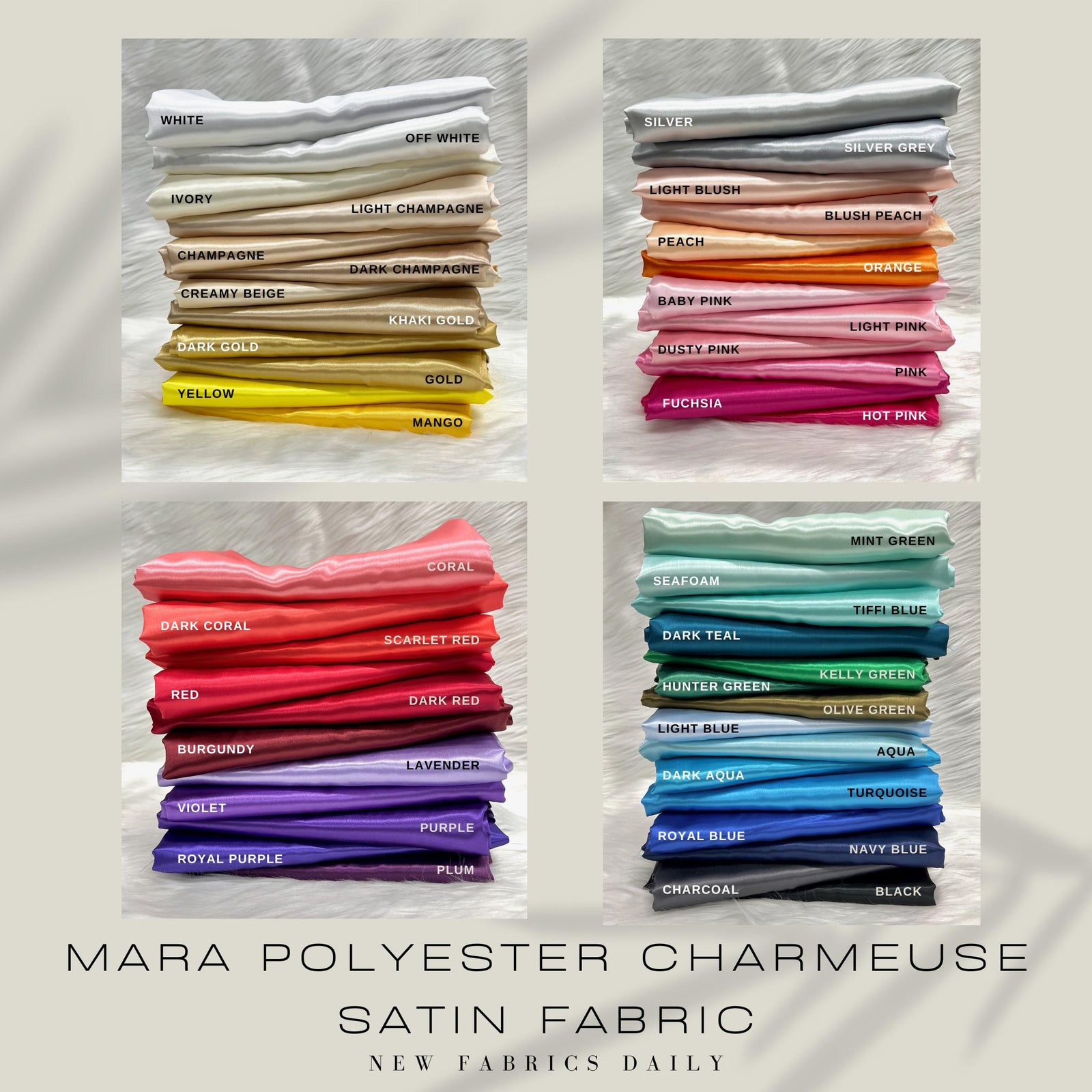 Mara Polyester Charmeuse Satin Fabric by the Yard for Bridal Dresses, Gowns, Clothes,  Lining, Party Decorations, Costumes, Crafts