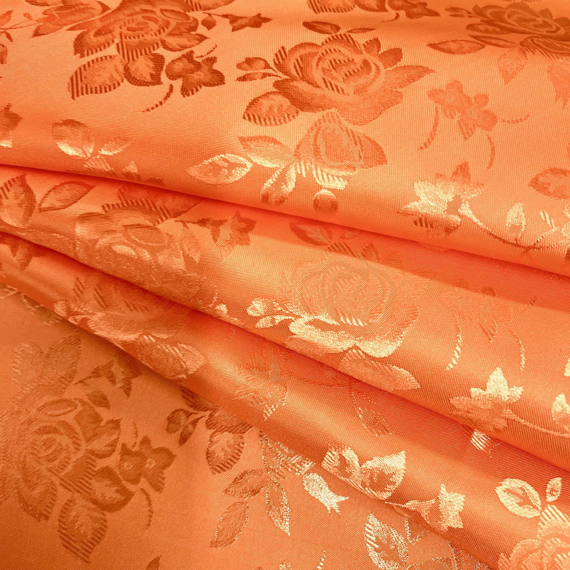 Kayla ORANGE Polyester Floral Jacquard Satin Fabric by the Yard for Clothes, Costumes, Home Decorations, Arts and Crafts