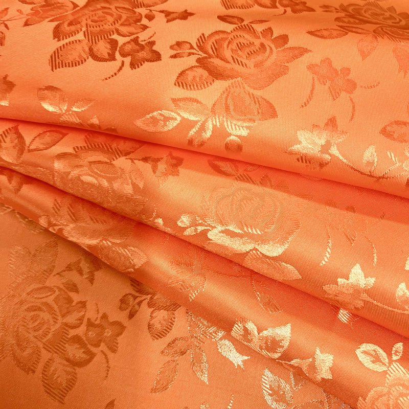 Kayla ORANGE Polyester Floral Jacquard Satin Fabric by the Yard for Clothes, Costumes, Home Decorations, Arts and Crafts