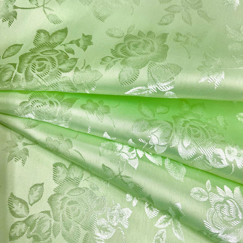 Kayla APPLE GREEN Polyester Floral Jacquard Satin Fabric by the Yard for Clothes, Costumes, Home Decorations, Arts and Crafts