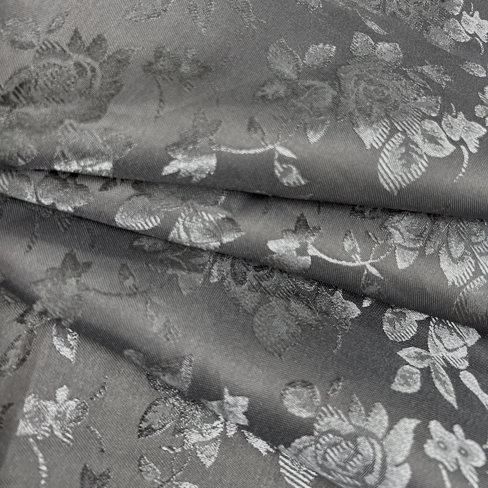 Kayla CHARCOAL GREY Polyester Floral Jacquard Satin Fabric by the Yard for Clothes, Costumes, Home Decorations, Arts and Crafts