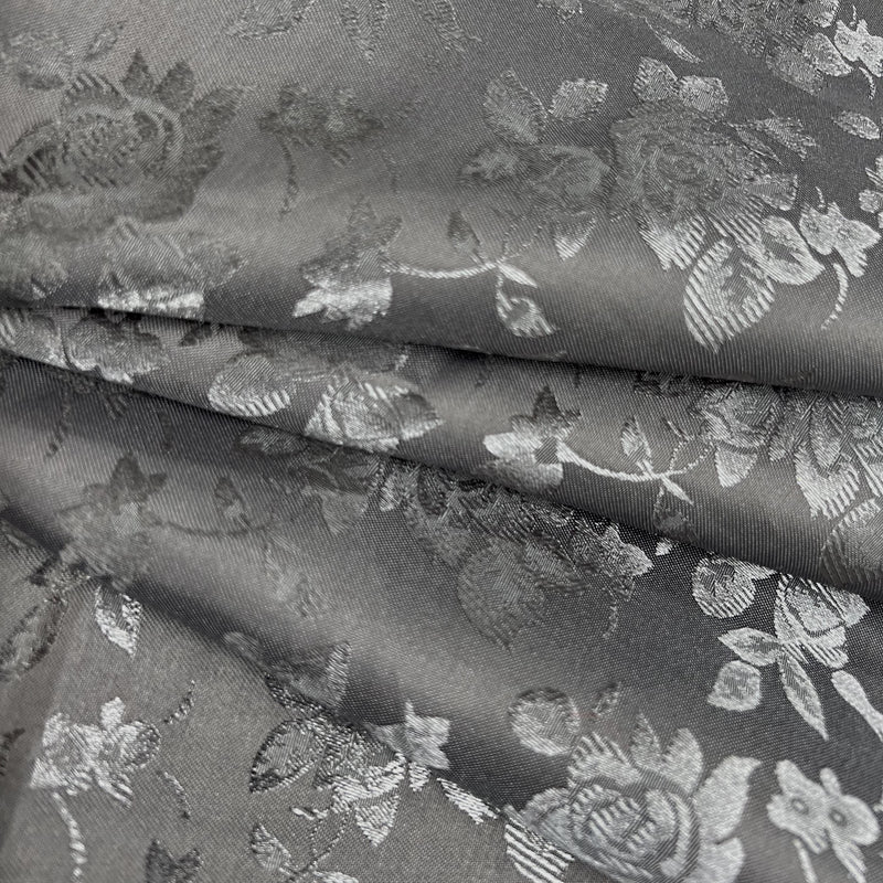 Kayla CHARCOAL GREY Polyester Floral Jacquard Satin Fabric by the Yard for Clothes, Costumes, Home Decorations, Arts and Crafts