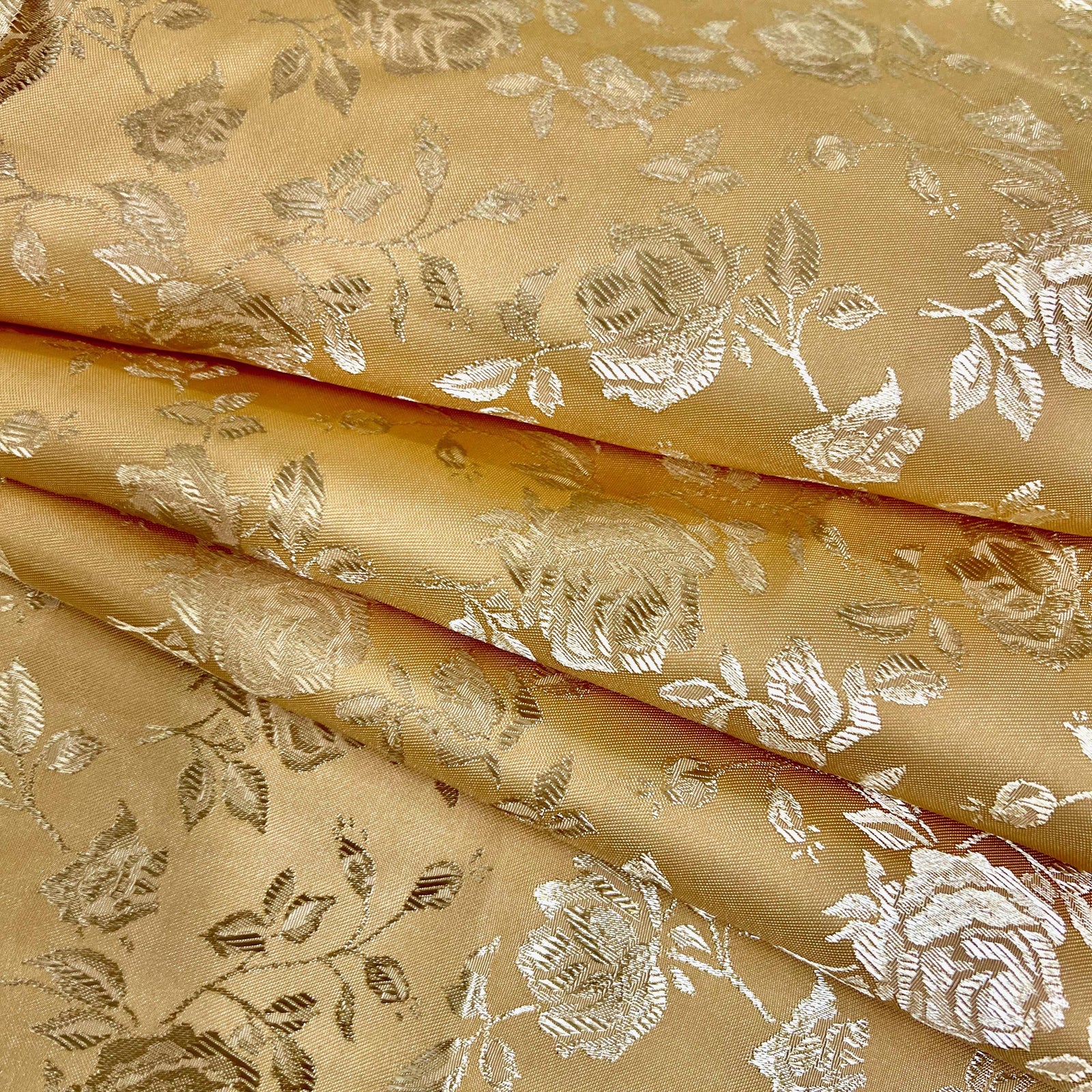 Kayla DARK GOLD Polyester Floral Jacquard Satin Fabric by the Yard for Clothes, Costumes, Home Decorations, Arts and Crafts