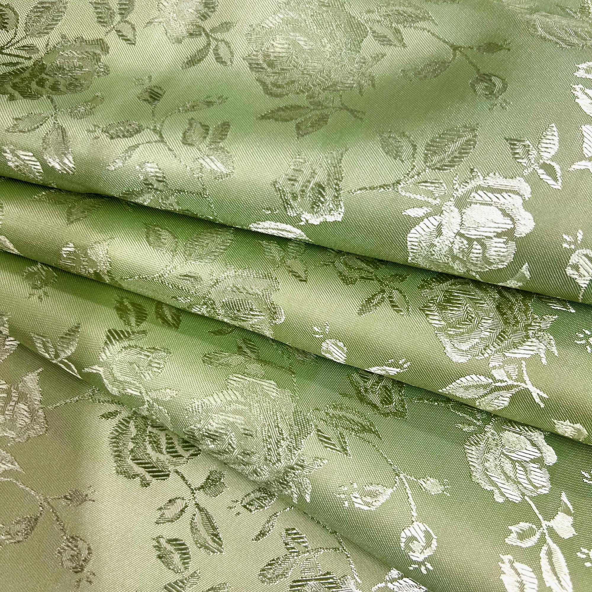 Kayla SAGE Polyester Floral Jacquard Satin Fabric by the Yard for Clothes, Costumes, Home Decorations, Arts and Crafts
