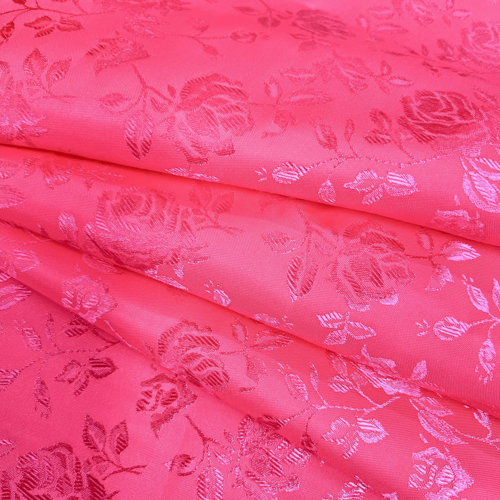 Kayla NEON PINK Polyester Floral Jacquard Satin Fabric by the Yard for Clothes, Costumes, Home Decorations, Arts and Crafts