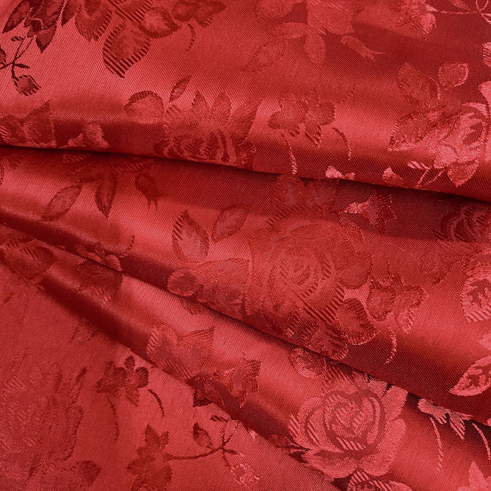 Kayla DARK RED Polyester Floral Jacquard Satin Fabric by the Yard for Clothes, Costumes, Home Decorations, Arts and Crafts