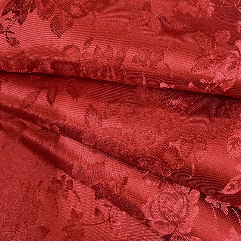 Kayla DARK RED Polyester Floral Jacquard Satin Fabric by the Yard for Clothes, Costumes, Home Decorations, Arts and Crafts
