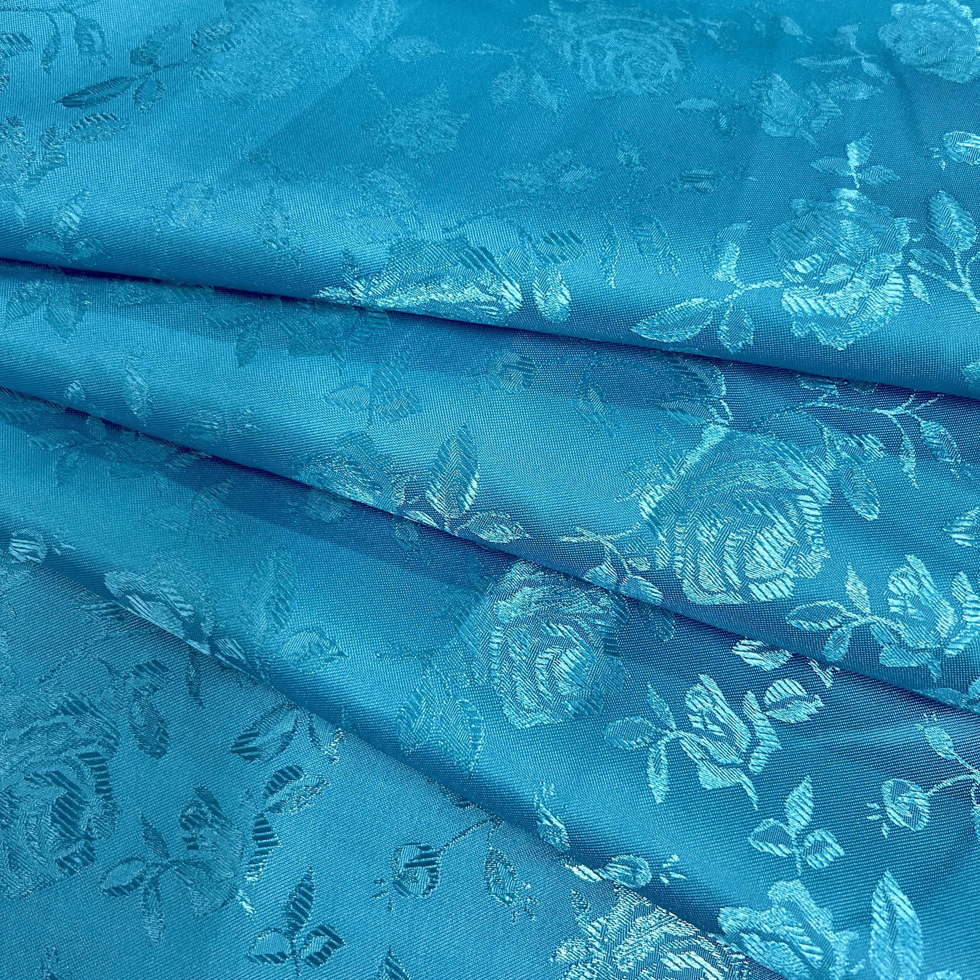 Kayla TURQUOISE Polyester Floral Jacquard Satin Fabric by the Yard for Clothes, Costumes, Home Decorations, Arts and Crafts
