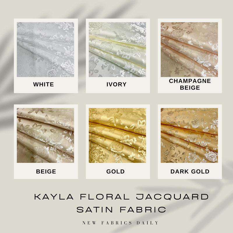 Kayla Polyester Floral Jacquard Satin Fabric by the Yard for Clothes, Costumes, Home Decorations, Arts and Crafts