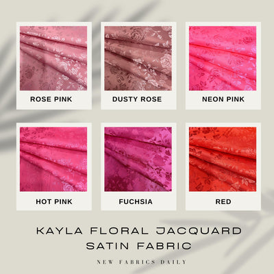 Kayla Polyester Floral Jacquard Satin Fabric by the Yard for Clothes, Costumes, Home Decorations, Arts and Crafts