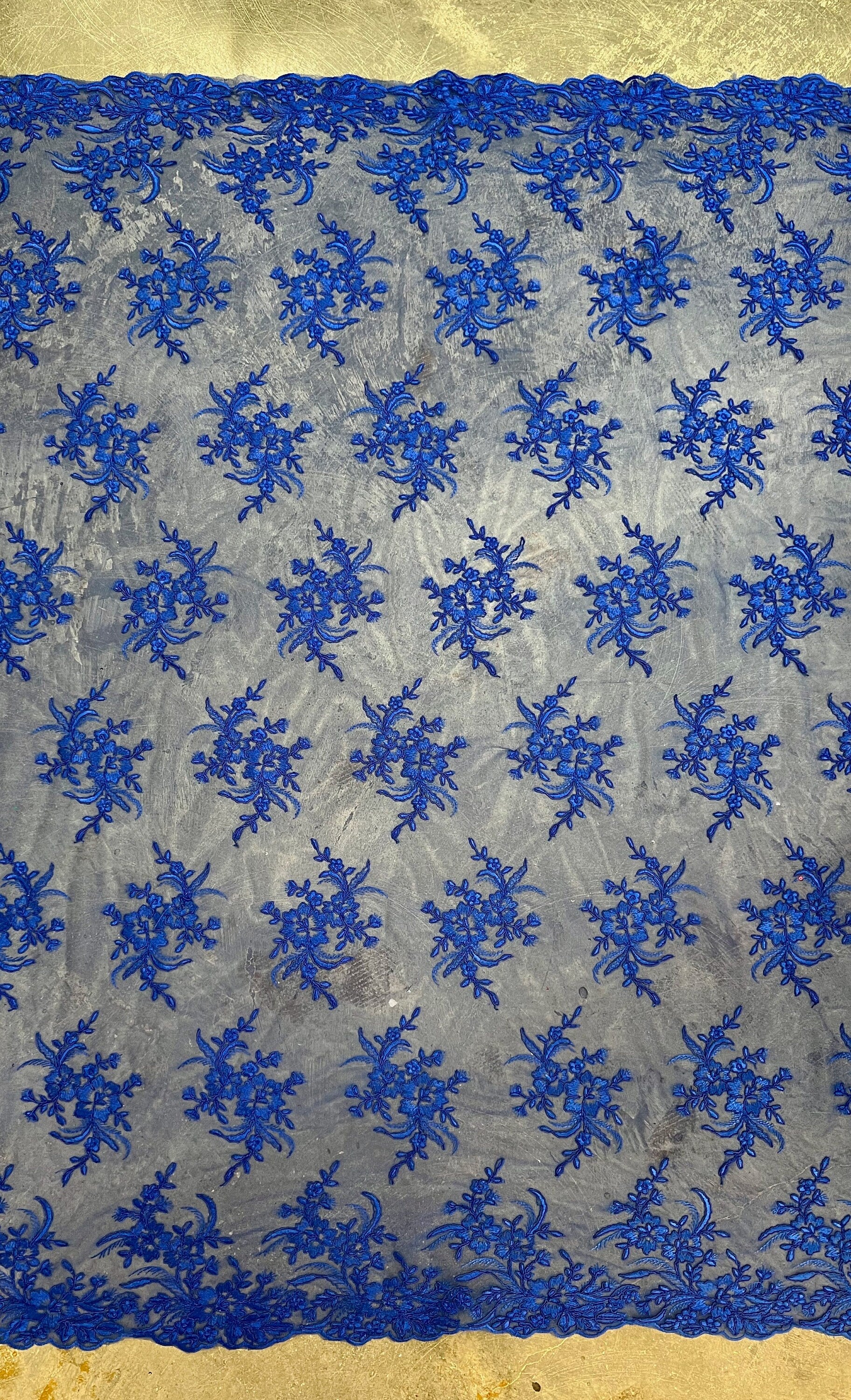 Callie ROYAL BLUE Polyester Floral Corsage Embroidery on Mesh Lace Fabric by the Yard - 10025