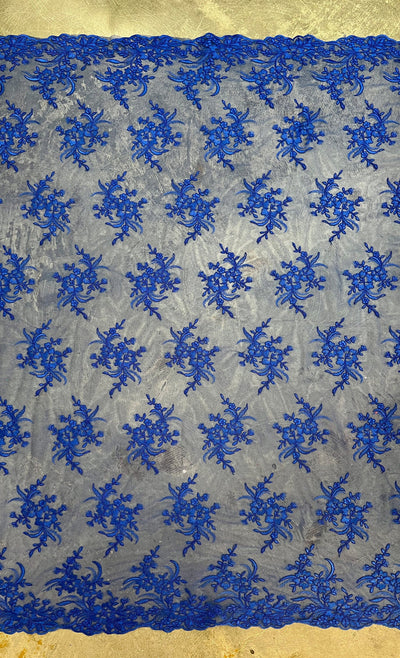 Callie ROYAL BLUE Polyester Floral Corsage Embroidery on Mesh Lace Fabric by the Yard - 10025