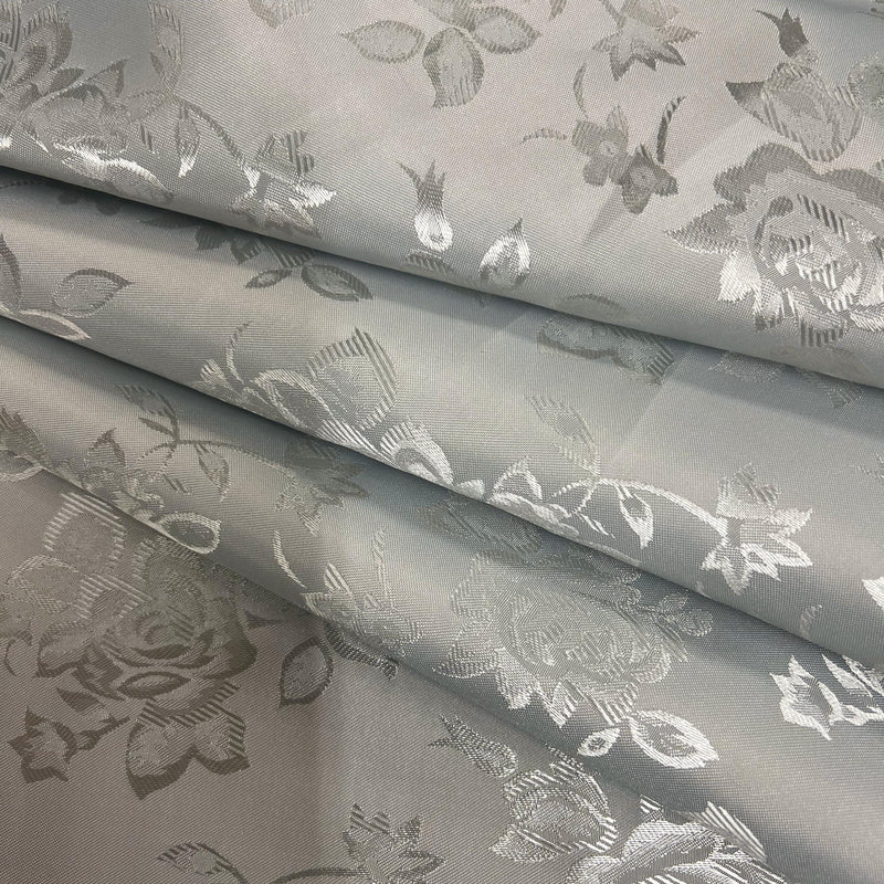 Kayla SILVER Polyester Floral Jacquard Satin Fabric by the Yard for Clothes, Costumes, Home Decorations, Arts and Crafts