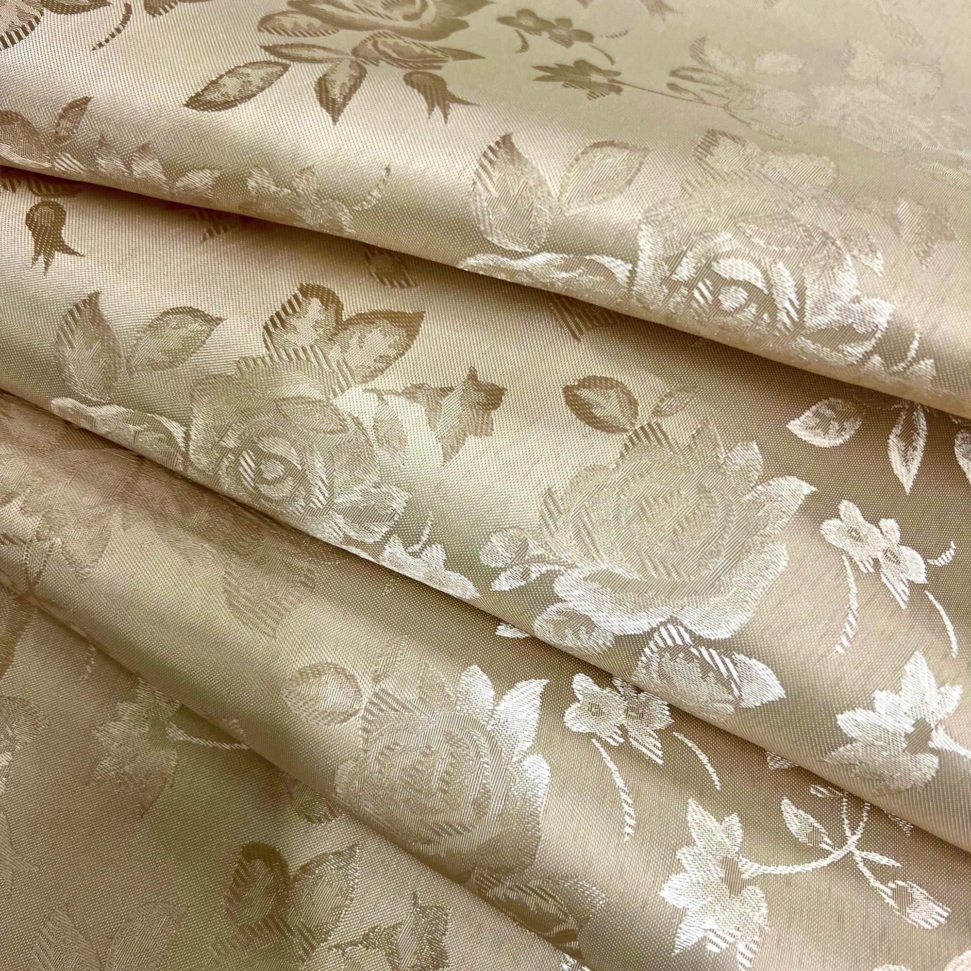 Kayla BEIGE Polyester Floral Jacquard Satin Fabric by the Yard for Clothes, Costumes, Home Decorations, Arts and Crafts