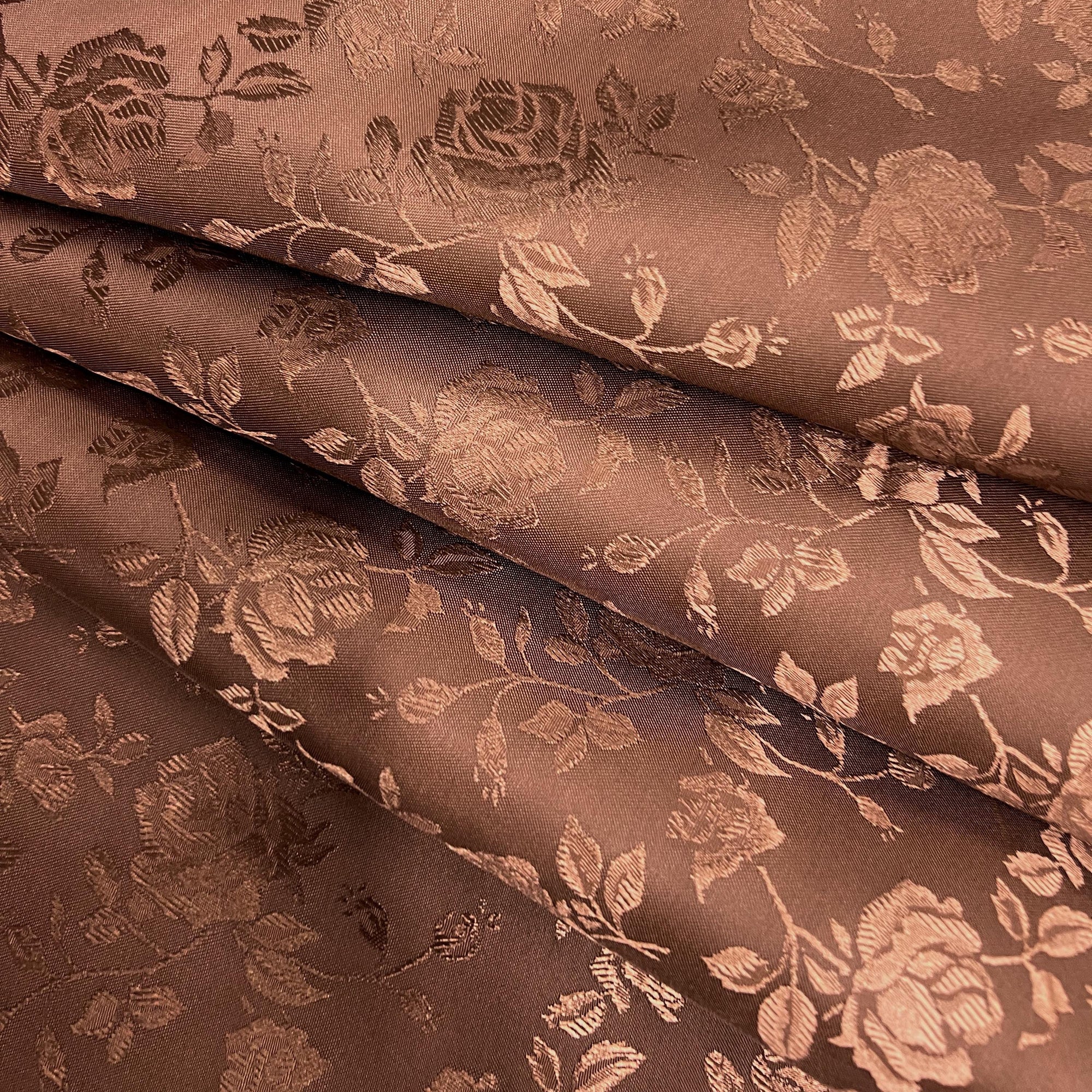 Kayla BROWN Polyester Floral Jacquard Satin Fabric by the Yard for Clothes, Costumes, Home Decorations, Arts and Crafts
