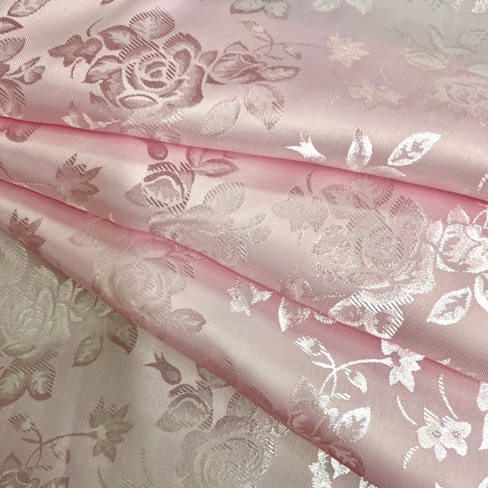 Kayla LIGHT PINK Polyester Floral Jacquard Satin Fabric by the Yard for Clothes, Costumes, Home Decorations, Arts and Crafts