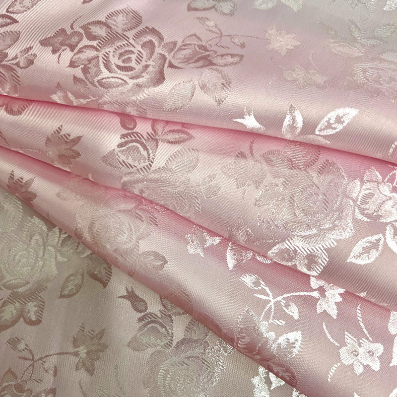 Kayla LIGHT PINK Polyester Floral Jacquard Satin Fabric by the Yard for Clothes, Costumes, Home Decorations, Arts and Crafts