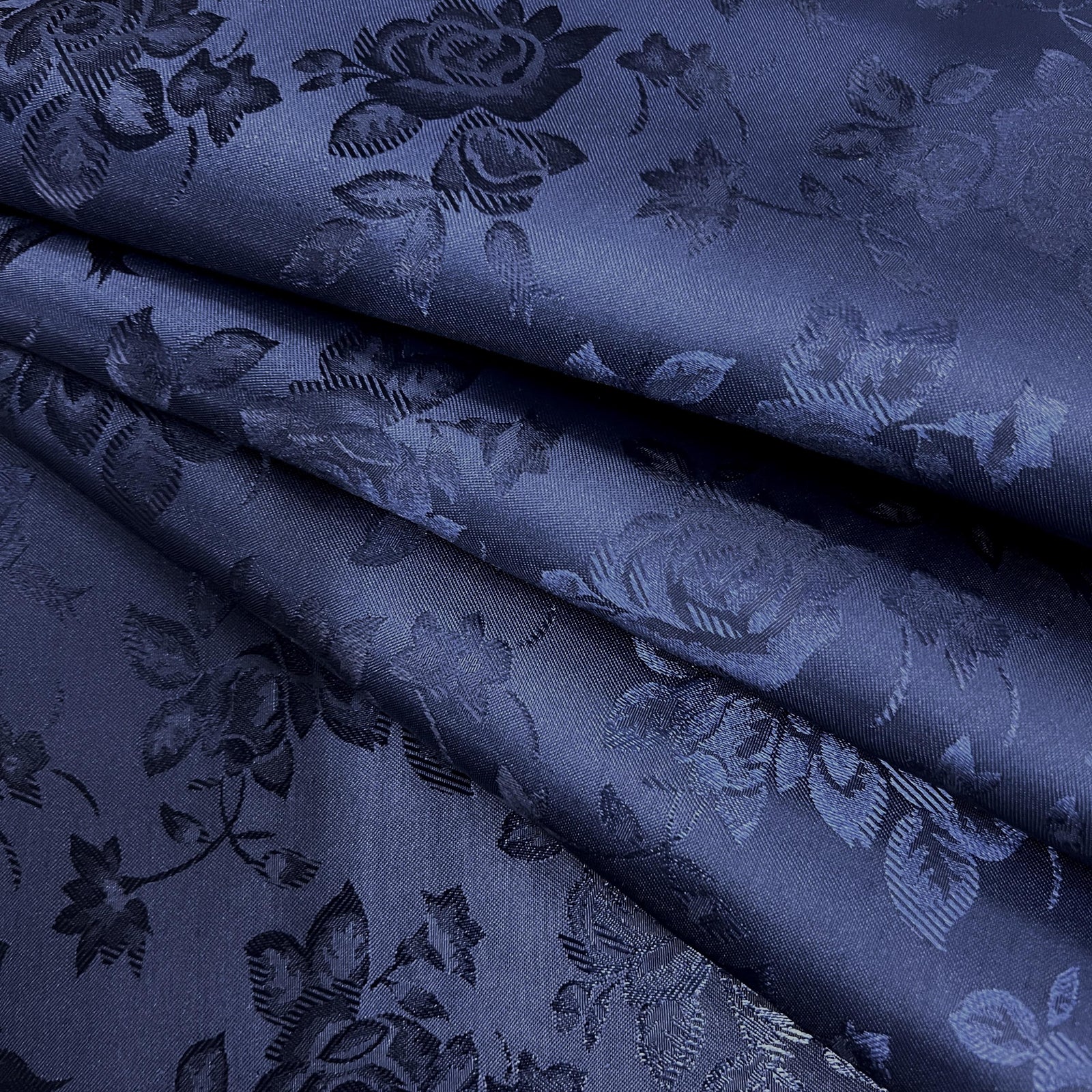 Kayla NAVY BLUE Polyester Floral Jacquard Satin Fabric by the Yard for Clothes, Costumes, Home Decorations, Arts and Crafts