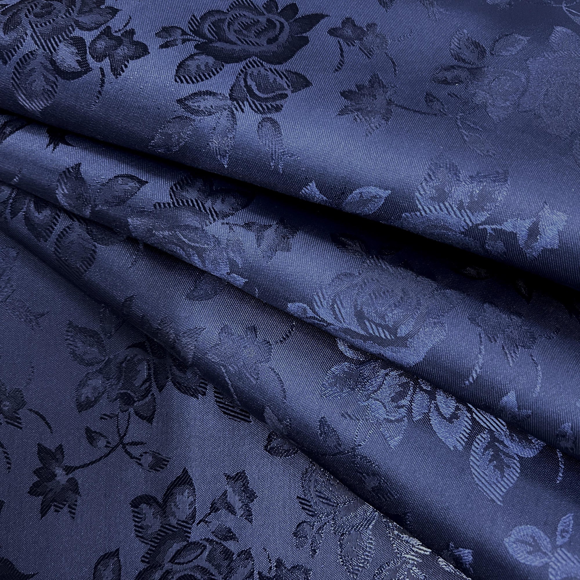 Kayla NAVY BLUE Polyester Floral Jacquard Satin Fabric by the Yard for Clothes, Costumes, Home Decorations, Arts and Crafts