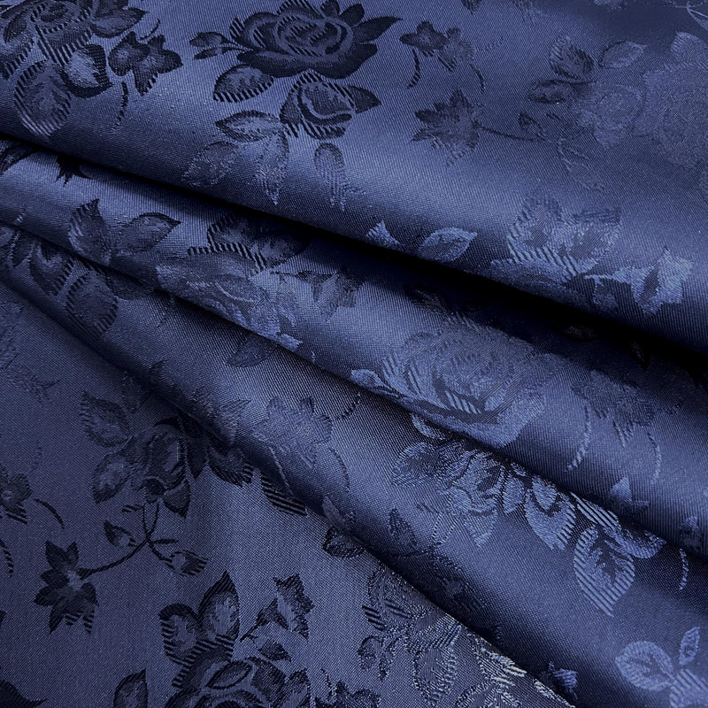 Kayla NAVY BLUE Polyester Floral Jacquard Satin Fabric by the Yard for Clothes, Costumes, Home Decorations, Arts and Crafts