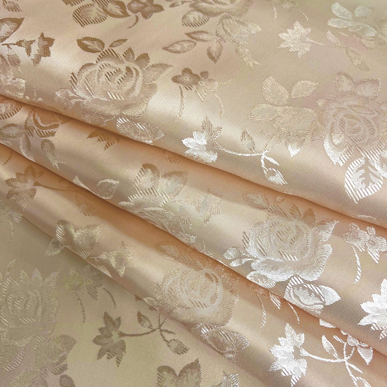 Kayla CHAMPAGNE BEIGE Polyester Floral Jacquard Satin Fabric by the Yard for Clothes, Costumes, Home Decorations, Arts and Crafts