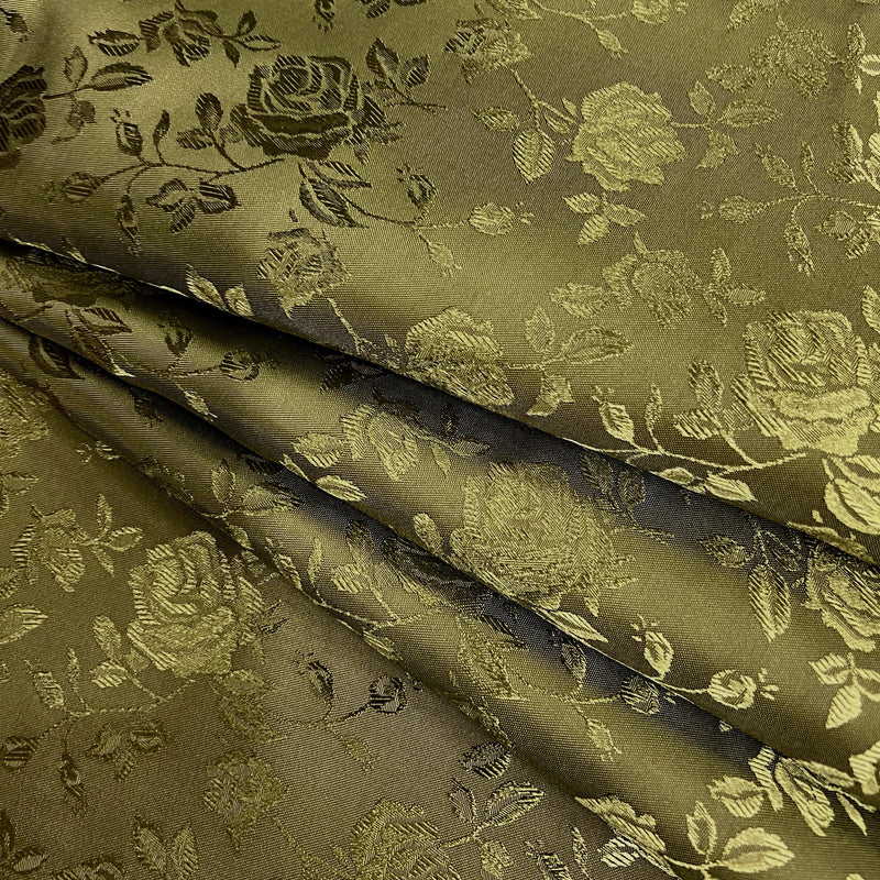 Kayla DARK OLIVE Polyester Floral Jacquard Satin Fabric by the Yard for Clothes, Costumes, Home Decorations, Arts and Crafts