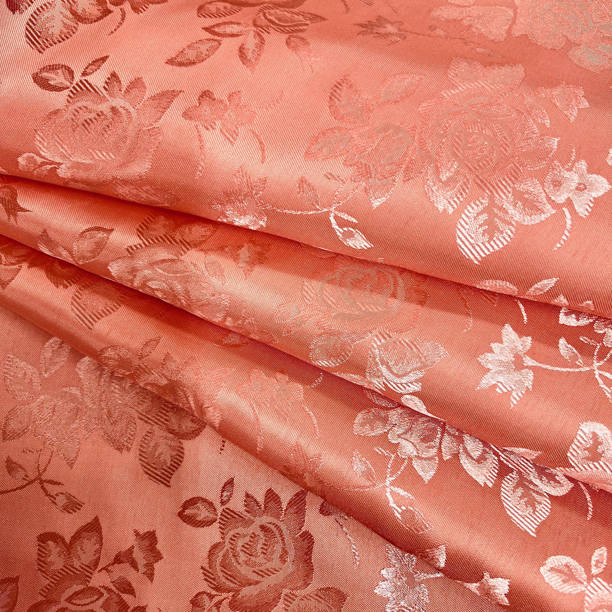 Kayla CORAL Polyester Floral Jacquard Satin Fabric by the Yard for Clothes, Costumes, Home Decorations, Arts and Crafts