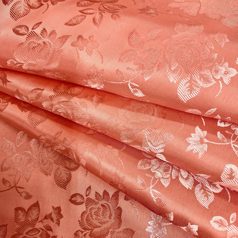 Kayla CORAL Polyester Floral Jacquard Satin Fabric by the Yard for Clothes, Costumes, Home Decorations, Arts and Crafts