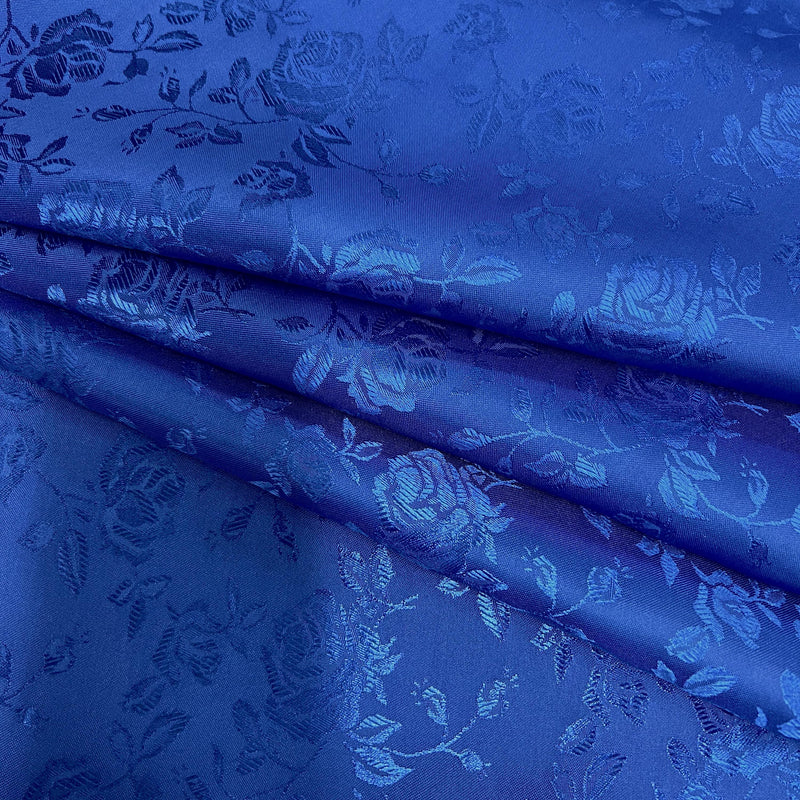 Kayla ROYAL BLUE Polyester Floral Jacquard Satin Fabric by the Yard for Clothes, Costumes, Home Decorations, Arts and Crafts