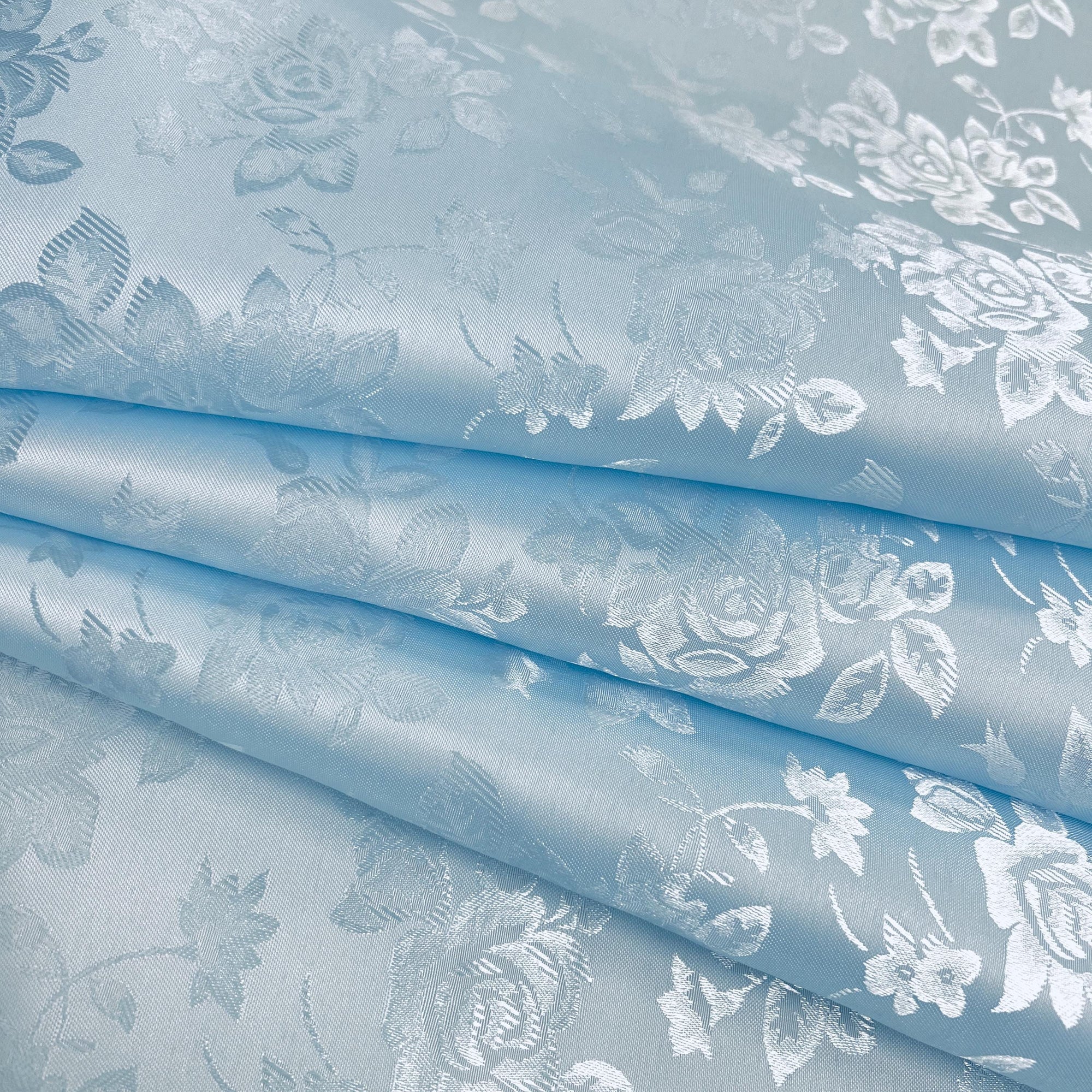 Kayla LIGHT BLUE Polyester Floral Jacquard Satin Fabric by the Yard for Clothes, Costumes, Home Decorations, Arts and Crafts