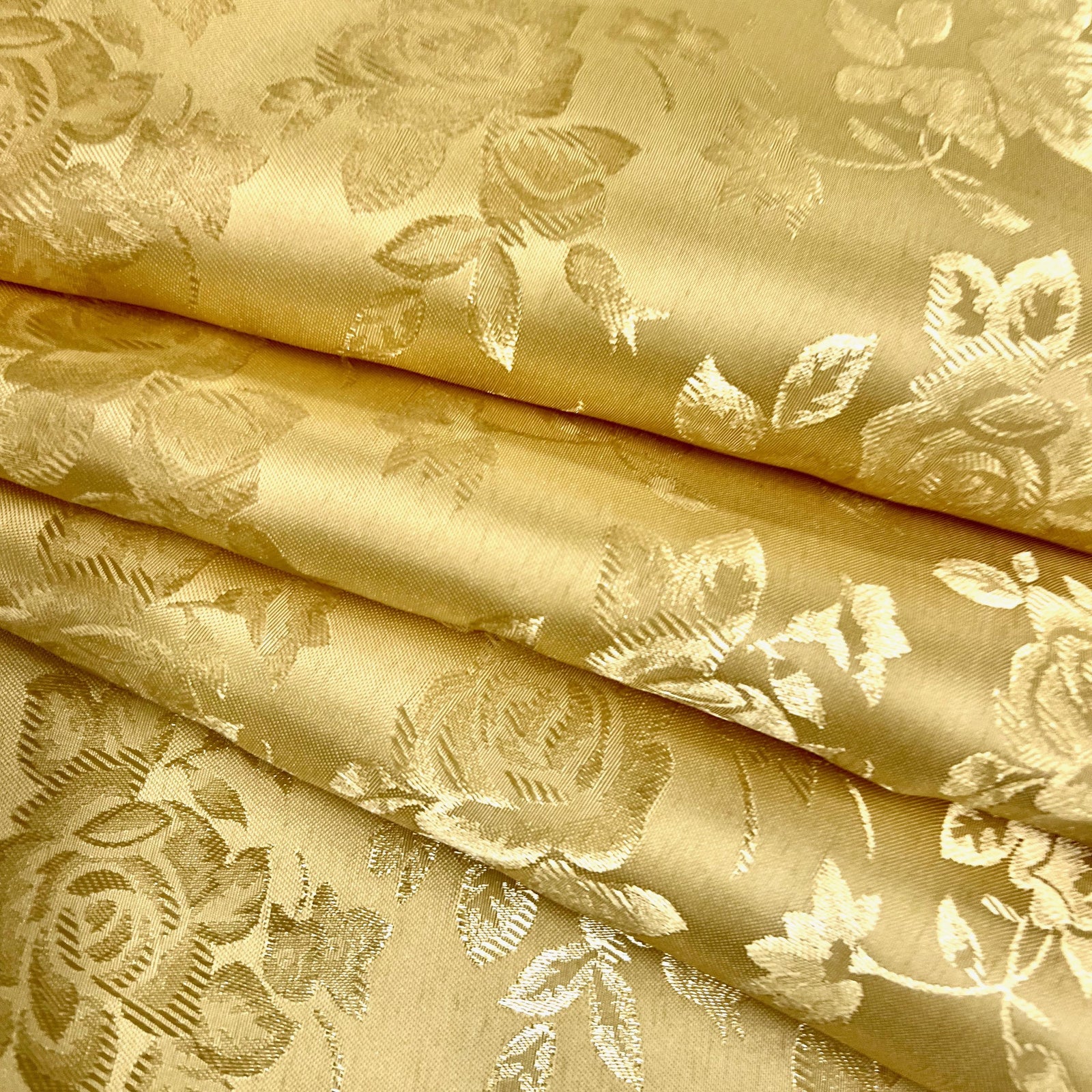 Kayla GOLD Polyester Floral Jacquard Satin Fabric by the Yard for Clothes, Costumes, Home Decorations, Arts and Crafts