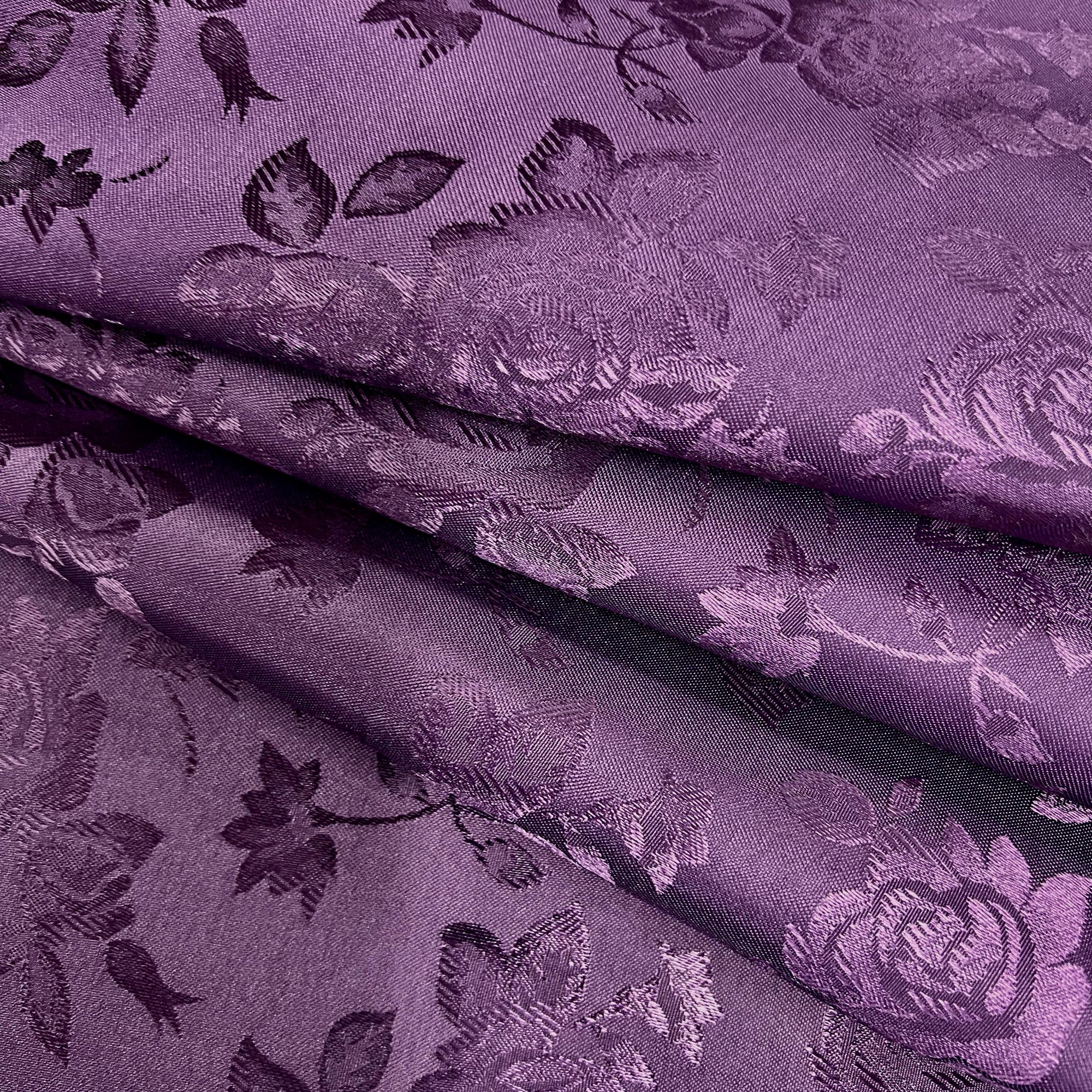 Kayla PLUM Polyester Floral Jacquard Satin Fabric by the Yard for Clothes, Costumes, Home Decorations, Arts and Crafts