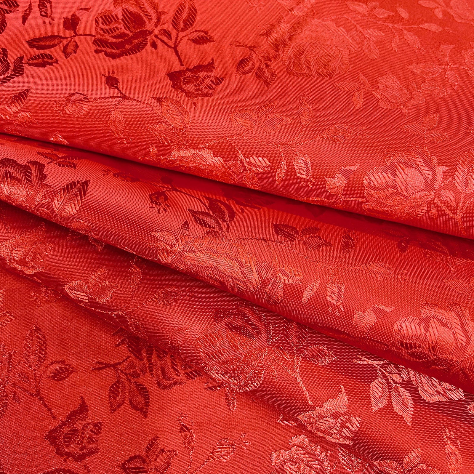 Kayla RED Polyester Floral Jacquard Satin Fabric by the Yard for Clothes, Costumes, Home Decorations, Arts and Crafts