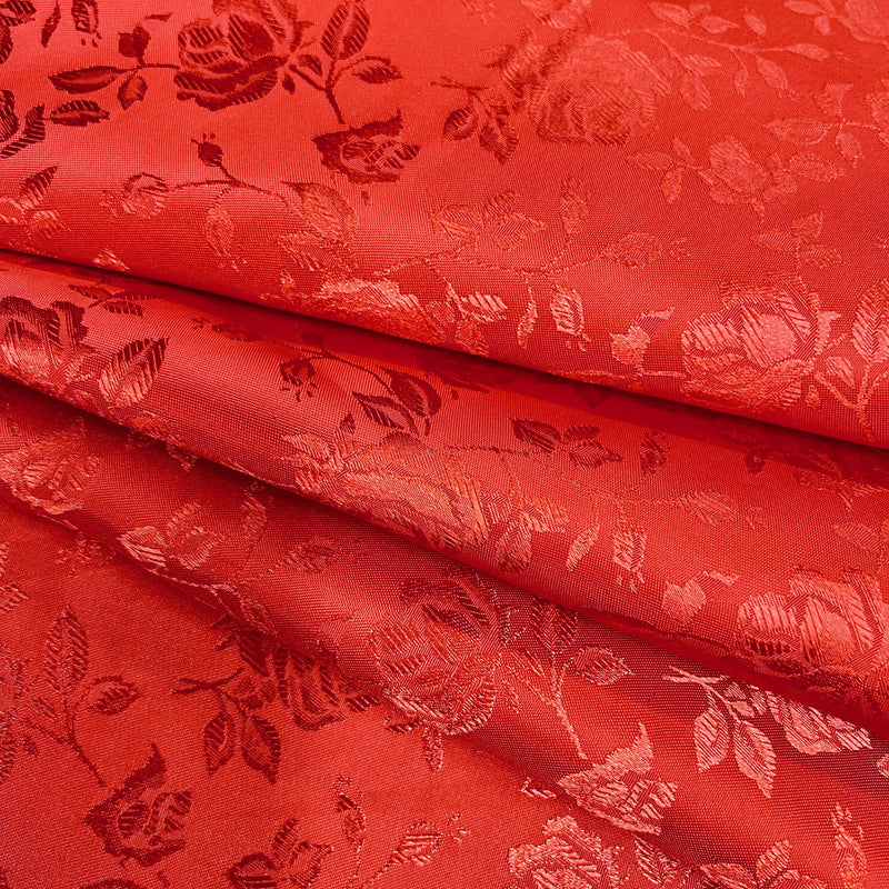 Kayla RED Polyester Floral Jacquard Satin Fabric by the Yard for Clothes, Costumes, Home Decorations, Arts and Crafts