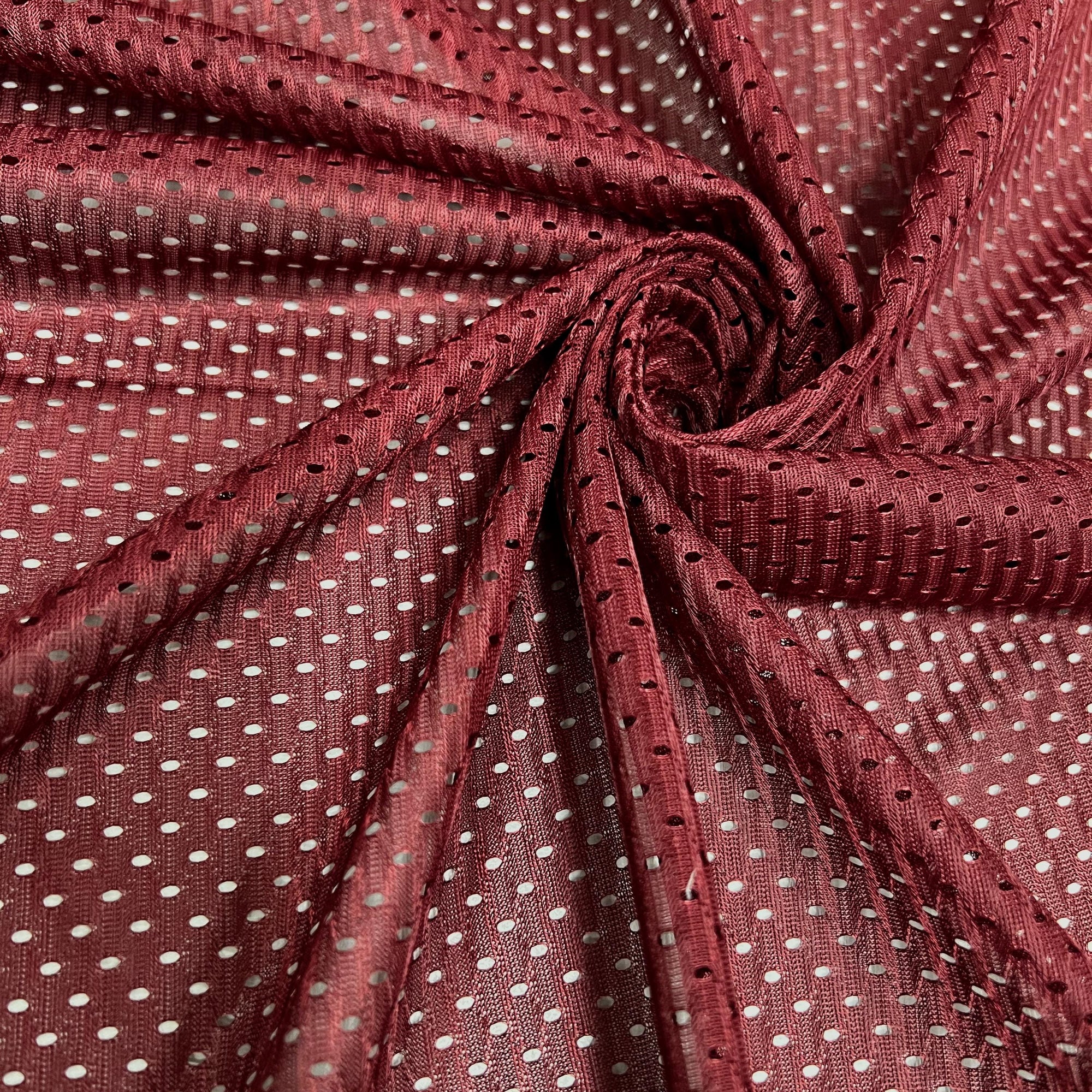Sawyer BURGUNDY Polyester Football Sports Mesh Knit Fabric by the Yard - 10047
