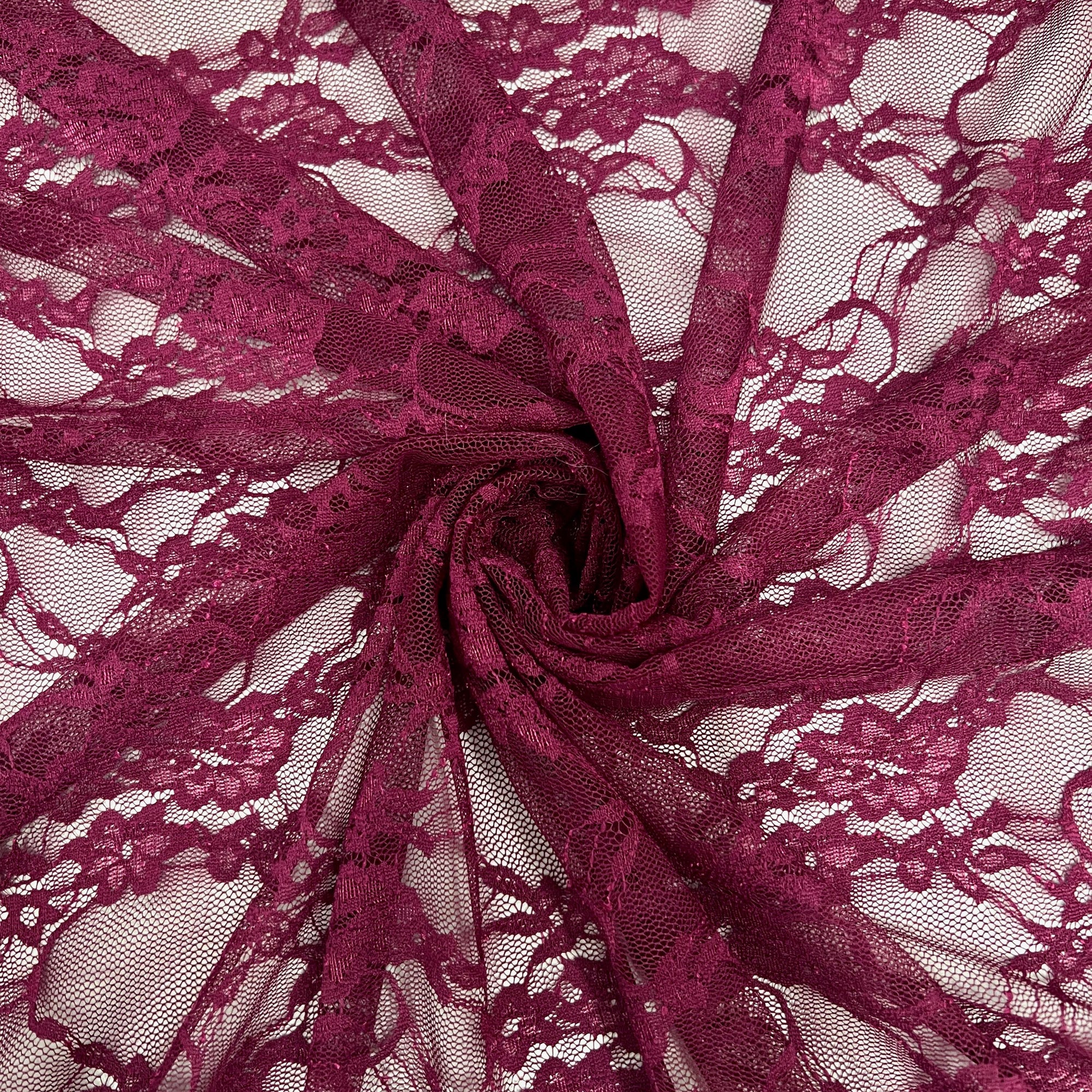 Emily BURGUNDY Floral Nylon 4-way Stretch Spandex Lace Fabric