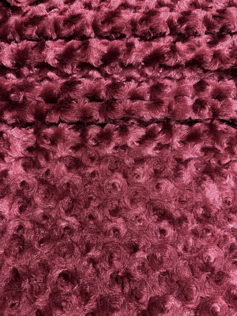 Ruth BURGUNDY Cuddle Minky Rosette Soft Faux Fur Fabric by the Yard - 10083