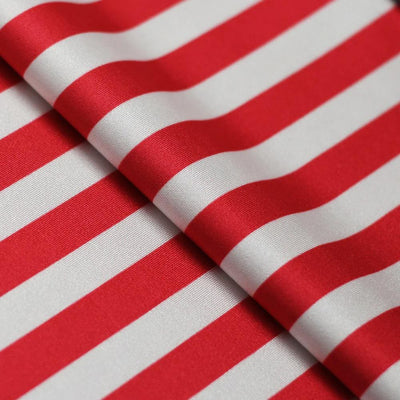Emma RED/WHITE  1/2 Inch Stripes Printed Polyester Spandex 4-way Stretch Fabric for Apparel, Activewear, Sportswear, Costumes, Crafts