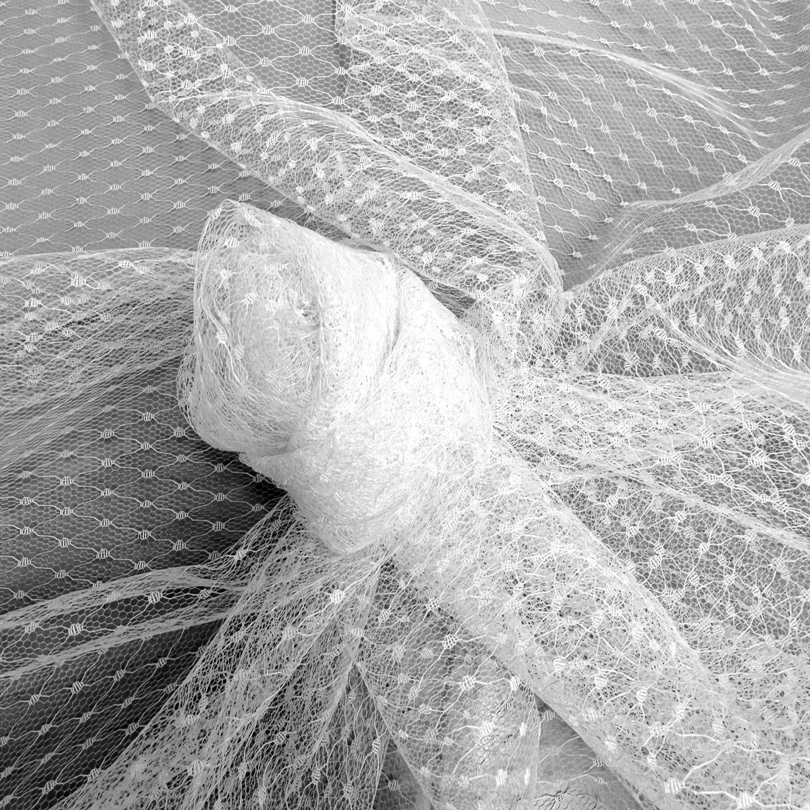 Eleanor WHITE Dotted Swiss Mesh Tulle Lace Fabric for Veil, Lining, Apparel, Costume, Party/Home Decor