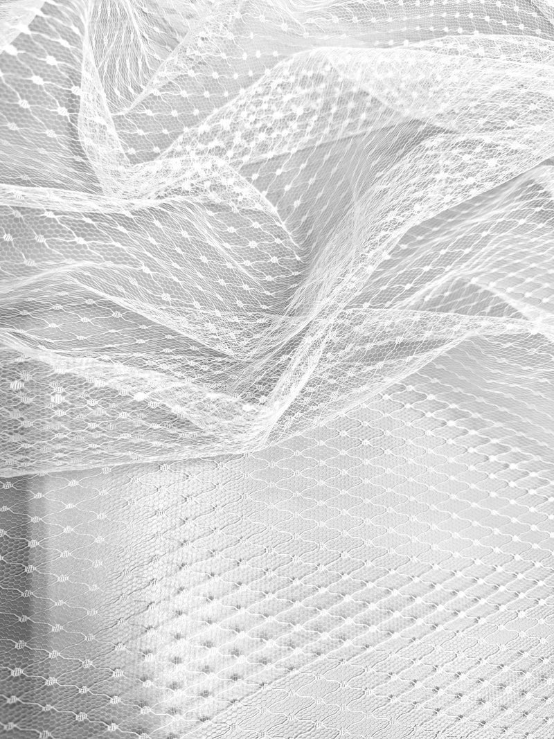 Eleanor WHITE Dotted Swiss Mesh Tulle Lace Fabric for Veil, Lining, Apparel, Costume, Party/Home Decor
