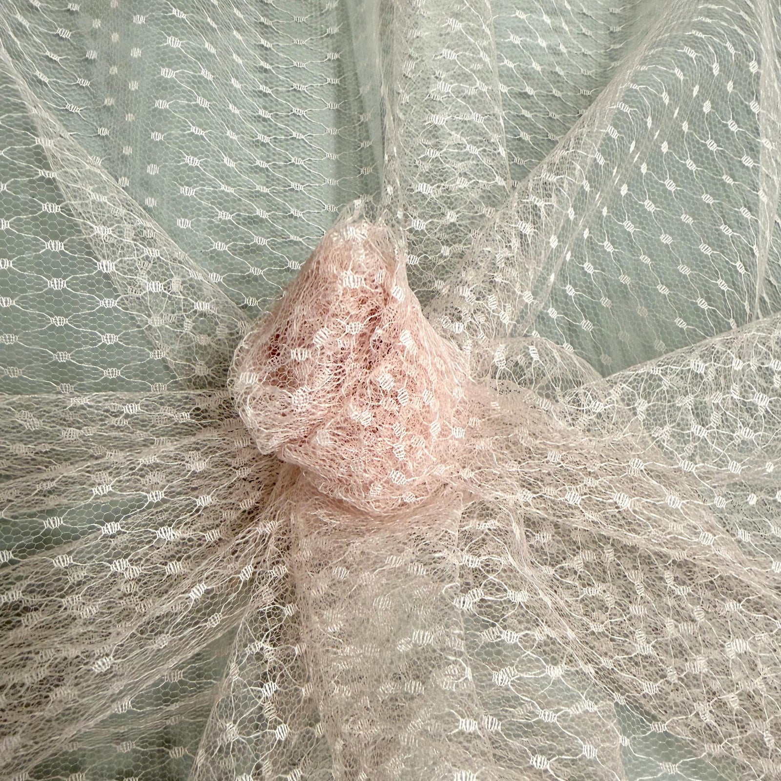 Eleanor BLUSH Dotted Swiss Mesh Tulle Lace Fabric for Veil, Lining, Apparel, Costume, Party/Home Decor