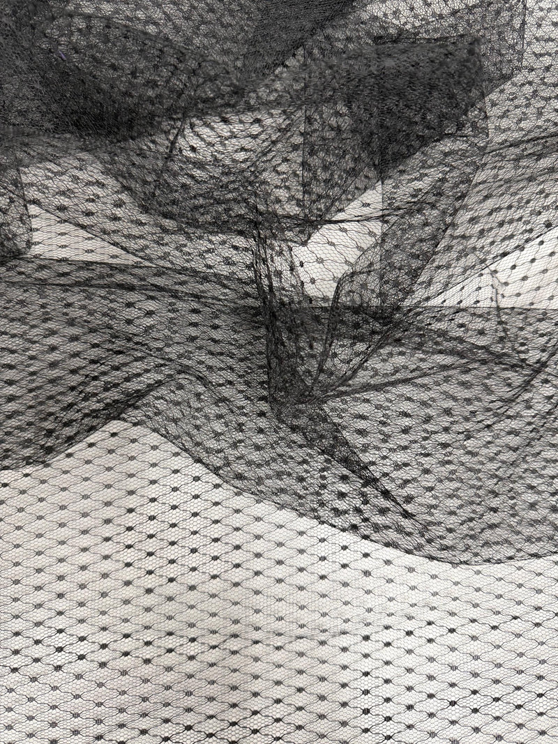 Eleanor BLACK Dotted Swiss Mesh Tulle Lace Fabric for Veil, Lining, Apparel, Costume, Party/Home Decor